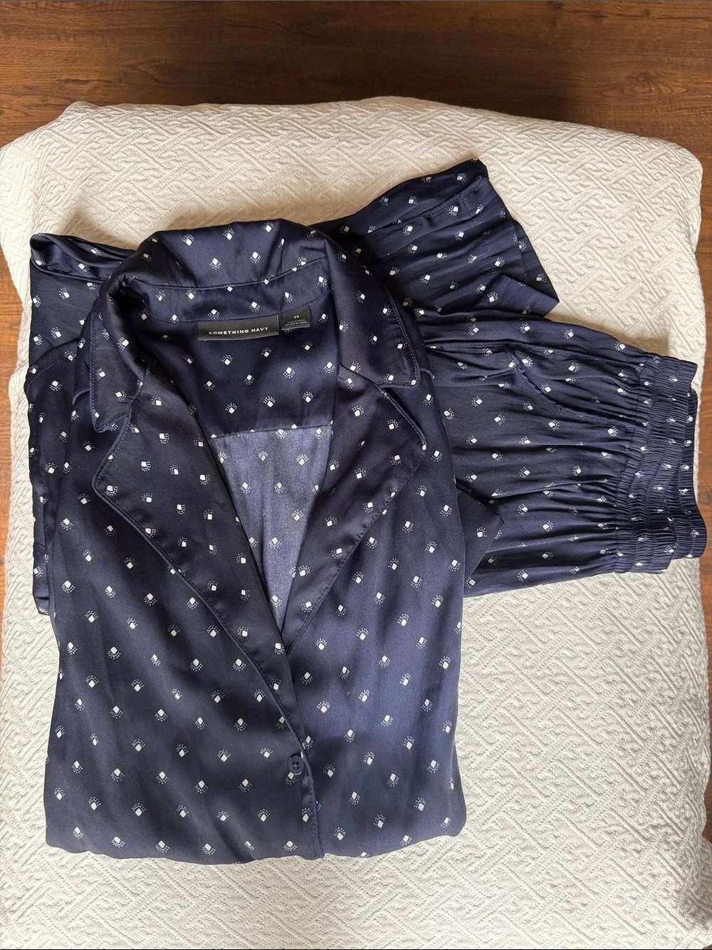 Something Navy Navy Pajama Set with White Dot Print Xs top xxs bottoms